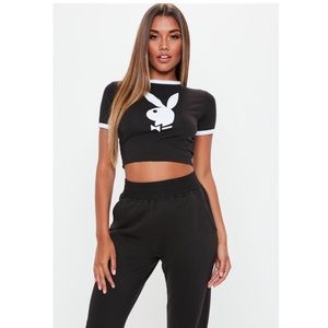 Black playboy cropped shirt Clearance